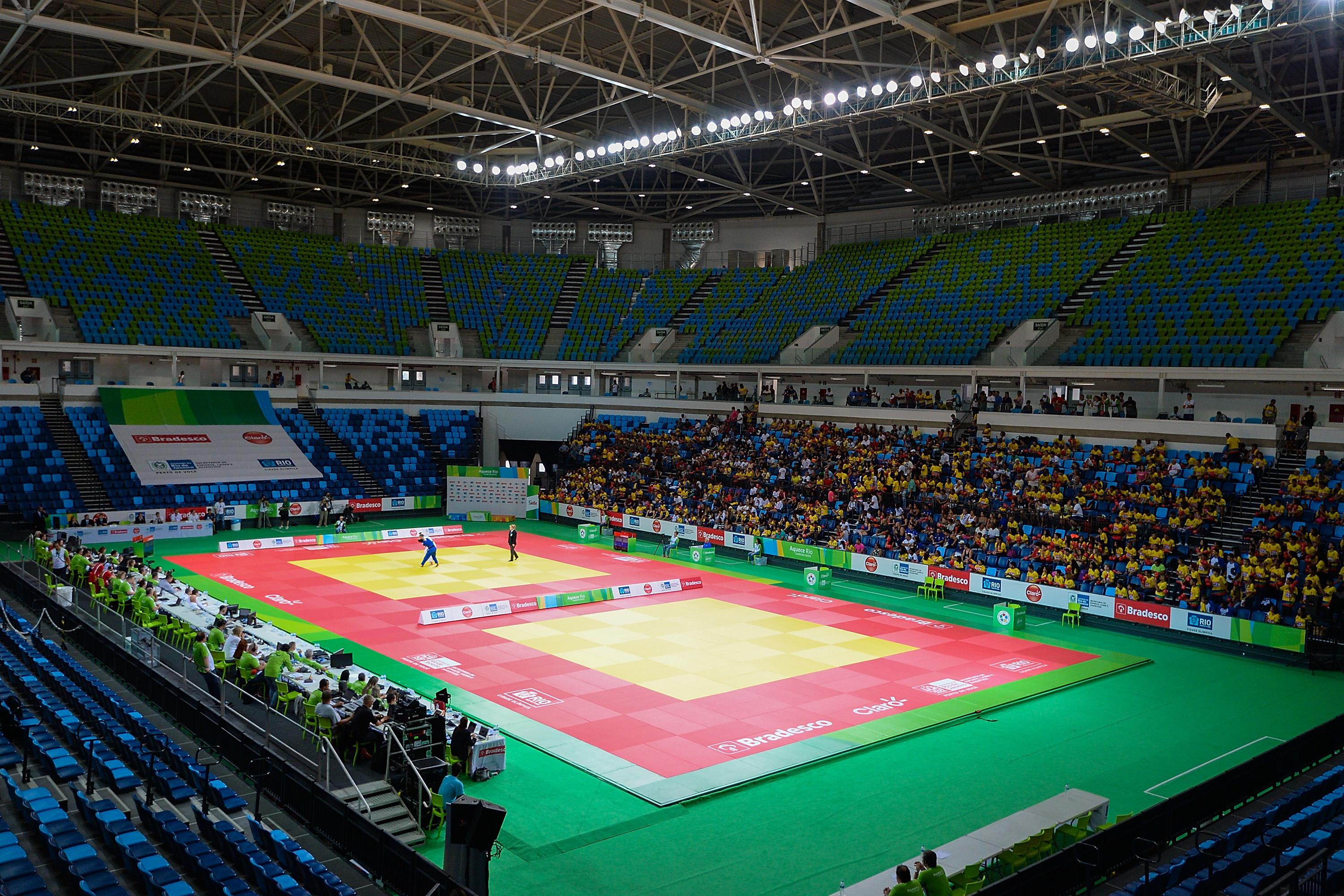 Com estrutura versátil, a Arena Carioca 2 será palco dos combates da luta olímpica e do judô, com instalações personalizadas, vestiários exclusivos e áreas para técnicos / Foto: Buda Mendes/Getty Images
